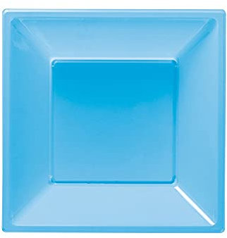 16 Piatti fondi in plastica riutilizzabile - patto fondo quadrato 18x18cm - per feste party buffet ecc. (Celeste)