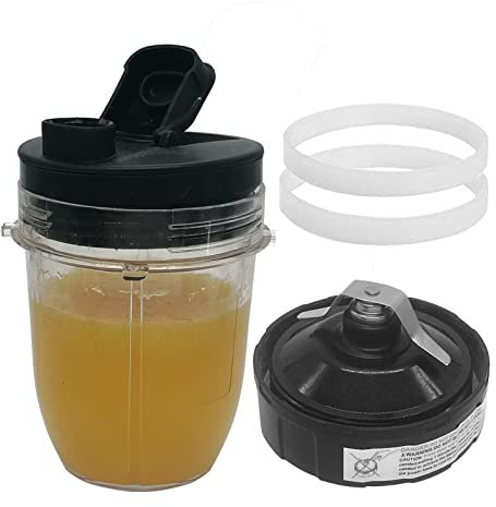 Replacement Flat/Milling Blade and 12oz Cup with Spout lid,Compatible with Ninja Nutri-Blender Pro with Auto-iQ1100-Watt,BN400,BN401,CL401A,CL405CO,BN750,BN800(7fins Male Gear/30 series)