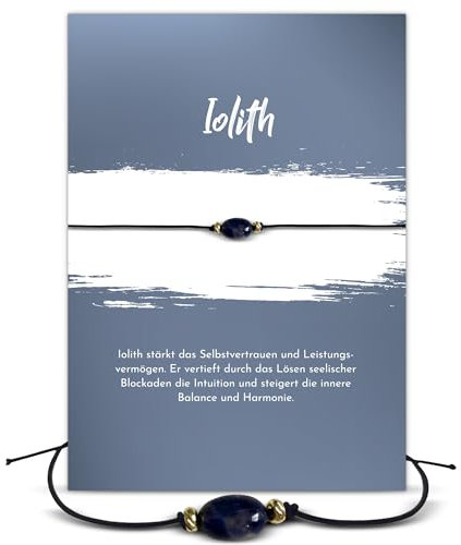 Glücksschmiedin – Edelstein Armband mit Iolith & Goldperlen – Heilstein für Lebensfreude & innere Balance – Geschenk-Set mit Grußkarte – Handgefertigt in Deutschland