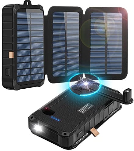 CXYP Solar Powerbank mit Kurbel, 12000mAh Externer Akku Kurbel Generator Powerbank Ladegerät mit Dual USB Ausgängen und LED Taschenlampe für Outdoor,Camping,Handy