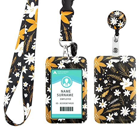 Porte-carte d'identité avec cordon, cordon extensible, avec étui pour cartes, porte-clés, noir, pour femmes, enseignants, docteurs, étudiants