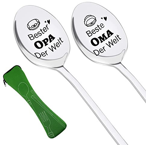 Geschenk für Oma und Opa, 2 Stück Idee Silber Edelstahl Kaffeelöffel Gravur mit Beste Opa und Oma der Welt Opa und Oma Geschenke für Ostern Weihnachten Geburtstag Jahrestag
