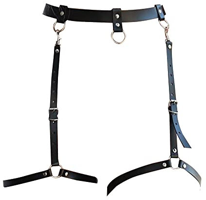 TOEECY Punk Leder Körperkette Schwarz Sexy Einstellbare Taillenkette Bein Strumpfband Gürtel Schenkel Kette Strand Rave Party Nachtclub Körperzubehör Schmuck für Frauen und Mädchen (#2)