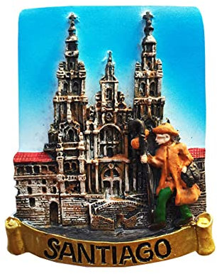 Imán para nevera Santiago de Compostela España, recuerdo turístico, decoración de nevera, adhesivo magnético 3D, pintado a mano