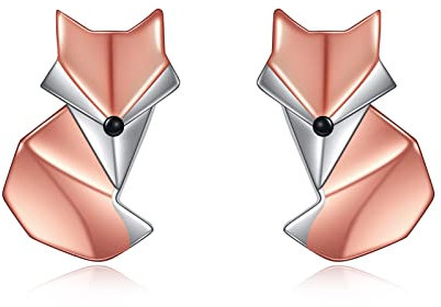 Fuchs Ohrstecker 925 Sterling Silber Fuchs Ohrringe Schmuck Geschenk für Damen Mädchen Mama Mutter(Origami-Fuchs)