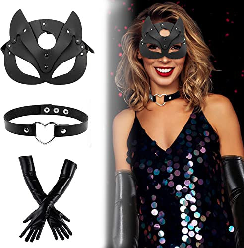 Catwoman Maske Damen 3pcs Catwoman Maske Cat Mask Katzenmaske Damen Sexy Katzen Maske Cat Women Mask Catwoman Catwoman Kostüm Damen Ideal für Dates Partys Festivals und Mehr