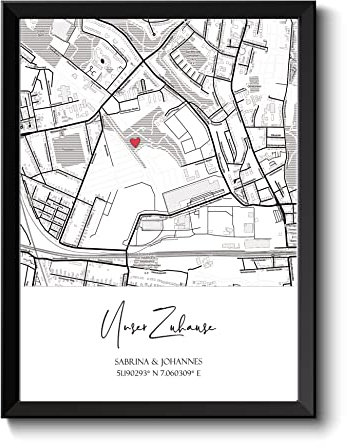 Poster Stadtplan | Personalisiertes Koordinaten Bild Zuhause | Kunstdruck in Schwarz-Weiß | Geschenk Einzug Hausbau Hochzeit Umzug