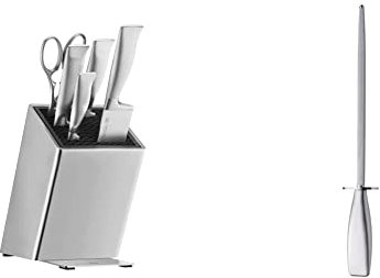 WMF Grand Gourmet Messerblock mit Messerset 6teilig, 4 Messer geschmiedet, Schere, Edelstahl-Block & Grand Gourmet Wetzstahl 36 cm, Wetzstab für Messer, Edelstahlgriff, Stahllänge 23 cm