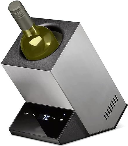 GEJLELDS Electric Wine Chiller, Single Bottle, Electric Wine Ice Bucket, Wine and Beverage Bottle Cooler Electric Wine Ice Bucket for Single Bottle, Smart Thermostat Control,Silver