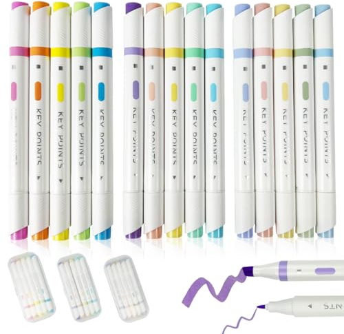 15 Farben Pastell Textmarker Mit Zwei Spitzen, Highlighter Pen Marker | Dieses Textmarker-Set enthält 15 Marker in sanften Farben. Mit Doppelspitzen-Design schreiben Sie sehr flüssig.