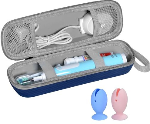 TUNYINSH Elektrische Zahnbürste Reiseetui für Oral-B/Oral-B Pro/Phlips Sonicare Electric Toothbrush, Tragbare Hartschalen Reisetasche Reise-etui mit 2pcs Zahnbürsten Kopf Silikon Schutzhülle (Blau)