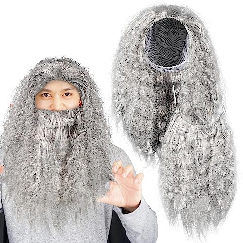BESPORTBLE Satz Zauberer Kostümzubehör Zaubererschnurrbart Haarschmuck Set Aus Grauem Bart Und Perücke Gandalfs Kostüm Zauberer-kostümzubehör Langer Falscher Bart Locken Das Haustier Ältere