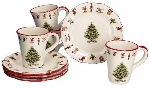 MamboCat Maestro Natale Service à café 8 pièces I 4 petites assiettes à gâteau et 4 tasses à café 340 ml pour 4 personnes avec décor de Noël I Vaisselle en céramique pour Noël, l'Avent et