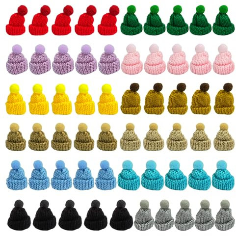 JTMKYO 60 pieces mini Christmas hats, knitted jewelry accessories, toy decorative hats, Christmas table decorations, colorful knitted hat set, DIY beanie hat (3.5 * 5cm)