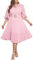 IWFEV Plus Size Puff Sleeve Lace Midi Dress - Short Sleeve, Hollow Party Evening Dress in Pink, 3XL