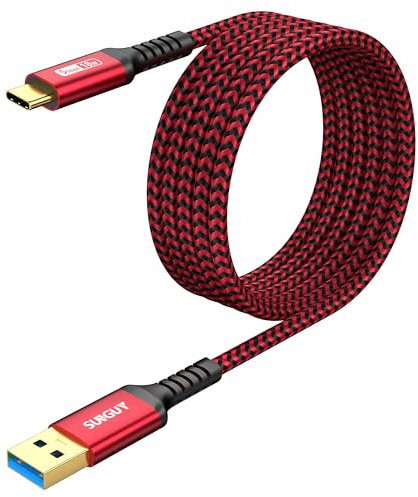 SUNGUY USB C Kabel,3 m USB C auf USB 5Gbps Typ C Kabel und Nylon geflochtenes Datenkabel USB C kompatibel mit iPhone 16/15 Pro Max, Galaxy S24 S23, Android Auto-Rot