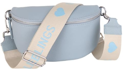 MIRROSI® Bauchtasche Damen, Echtleder, Made in Italy, Umhängetasche, Brusttasche, Crossbody Bag (1 Tasche & 2 Gurte) (Babyblau (Liebling), Große Tasche (28x18x9cm))