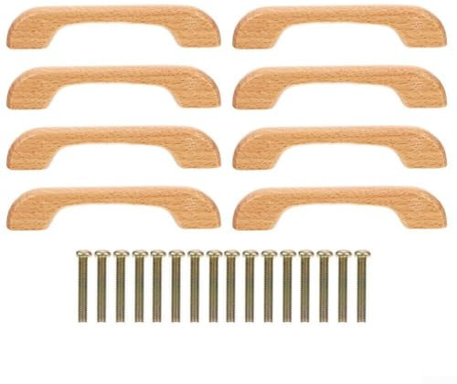 ReachMall Moderne Schranktürgriffe aus Buche, 8 Stück, einfache Installation, Schubladengriffe aus Holz, Möbelbeschläge