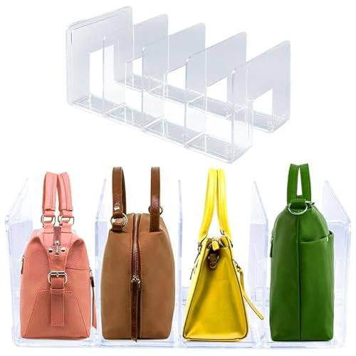 BigKing Purse Closet Organizer, Large Clear Thickened Acrylic Wallet Storage Bins, Unadjustable Shelf Divider Handbag Organizer for Closet Organization