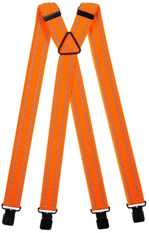 Olata Hohe Sichtbarkeit Reflektierende Hosenträger Herren mit schwarze Metall-Clips - 4cm. Orange (X-Form)