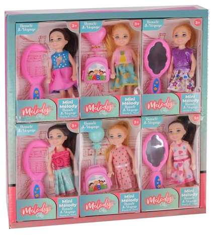 MELODY - Pack mit 6 Mini-Puppen und Zubehör - Melody City - Mannequin-Puppe - 010983PA - Zufälliges Modell - Kunststoff - Figur - Puppe - Kinderspielzeug - Geburtstag - Zubehör - Ab 3 Jahren
