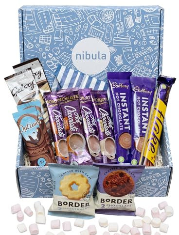 Luxury Hot Chocolate and Marshmallow Selection Hamper | Nibula Treats | Includes 10 Hot Chocolates, Borders Biscuits, Crumbly Chocolate Flake and Mini Marshmallows