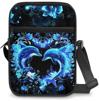 KUIFORTI Umhängetasche für Damen und Mädchen, niedliche Schultertasche, Handtasche, Reißverschluss, kleine Kuriertasche, Neon Dolphin, Einheitsgröße