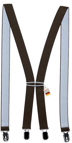 Zukunftsenkel Hosenträger 4 Starke Clips X-Form 2,5cm Breite Herren Damen Skihose Arbeitshose Verstellbar und Elastisch Fasnacht H-Form (Braun)