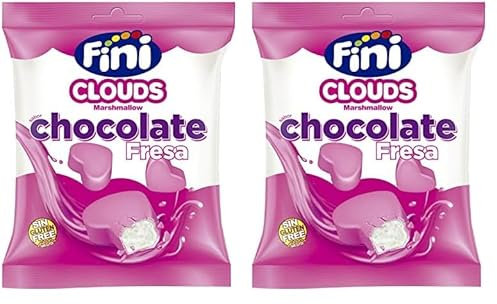 Fini Clouds Corazones de Fresa | Espumas dulces con Cobertura de Confitería | Nubes y Golosinas Sin Gluten - 80 gr (Paquete de 2)