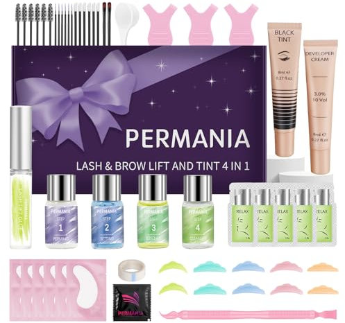 PERMANIA Lifting Pestañas Kit con Tinte, 2025 Nuevo Kit Actualizado de Tinte y Elevación de Pestañas y Cejas, 4 en 1 Lifting de Pestañas y Laminación de Cejas con Tinte, hasta 4-6 Semanas