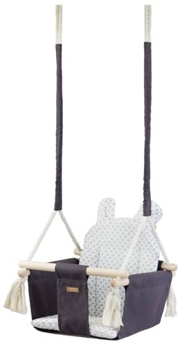 Kinderschaukel Babyschaukel Indoor-Schaukel Hängeschaukel Sitzschaukel Hängesitz (Muster: grau, graufarben Quadrate)