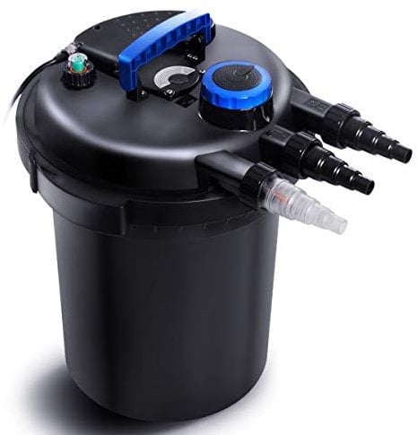 FANTASK Filtre de Bassin sous Pression 10 000 l/h - avec Fonction de rinçage intégrée - Filtre sous Pression avec UVC 11 W - Noir