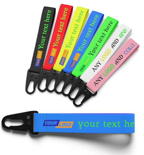 Porte-clés en tissu personnalisable avec logo et texte – 8 couleurs vives, mousqueton robuste, pour clés, sacs, cadeaux ou accessoires personnalisés (BLUE)