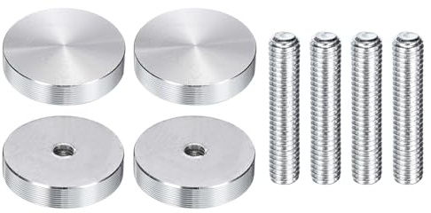 sourcing map Lot de 4 disques ronds en aluminium - Filetage M6 - Diamètre : 30 mm - Pour table en verre, meubles, tables basses - Argenté