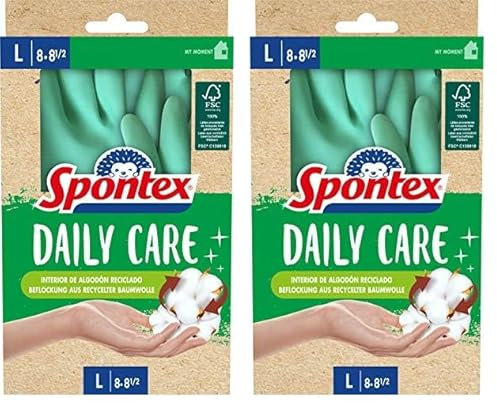 Spontex Daily Care Haushaltshandschuhe aus 100% FSC-zertifiziertem Latex, mit Innenfutter aus recycelter Baumwolle, für alle Putz- und Pflegearbeiten, 1 Paar, Größe L (8-8,5), Mint (Packung mit 2)