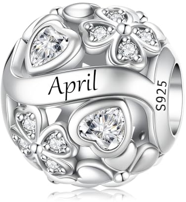 LNQOBU Birthstone Charms für Pandora Armbänder, 925 Sterling silber Herzförmiger Glücksklee-Charme Perlen Liebesherz Anhänger,Geburtstags geschenke für Frauen