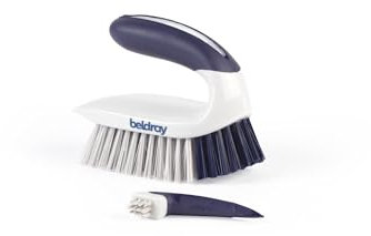 Beldray Deep Handheld Scrubbing Cleaning Brush for Tough Stains & Grime, Double-Ended Scrape and Poke Tool, Ergonomic Slip Grip, Durable Non-Scratch Bristles, Stovetop, Tiles & Grout, White, One Size