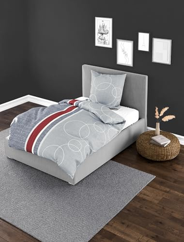 Bierbaum Bed Linen 6230, Renforcé, 100% Cotton, Designed in Germany, Grey 08, 155 x 220 + 80 x 80 cm, Comfort Size