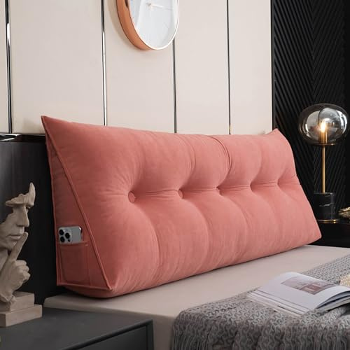 MONDEX Rückenkissen Bett, Lesekissen für Bett und Sofa, Rückenpolster für die Wand, Sitzkissen, Wandkissen, Groß Keilkissen mit Waschbarem Bezug, Ideal zum Lesen, Fernsehen,Watermelon red,80cm