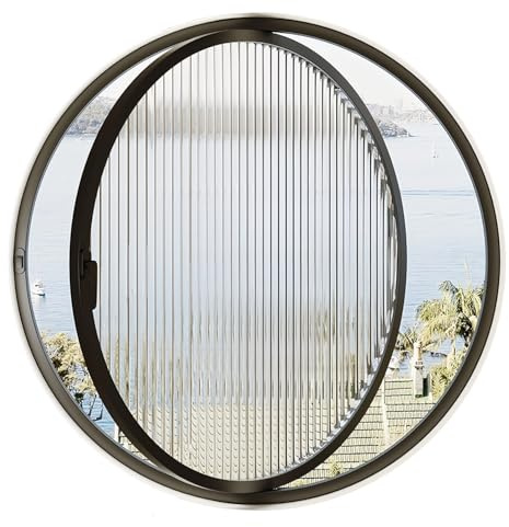 oeLucrv Ventana Abatible Giratoria, Ventana Redonda Giratoria De 360° para Cobertizo, Ojos De Buey De Aleación De Aluminio Y Vidrio Templado Rayado, Ventana De Ventilación Decorativa con Manija