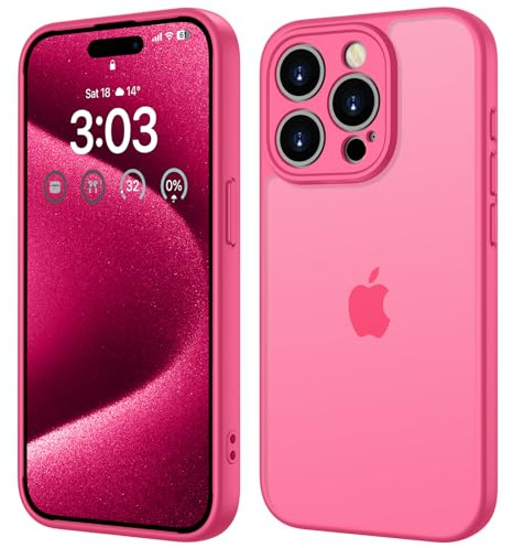 ORDA für iPhone 15 Pro Hülle 6,1 Zoll, Vollständiger Kameraschutz Stoßfest Kratzfest Transluzente Rückseite Schutzhülle, Anti-Fingerabdruck Matt Handyhülle für iPhone 15 Pro (Leuchtend Rosa)