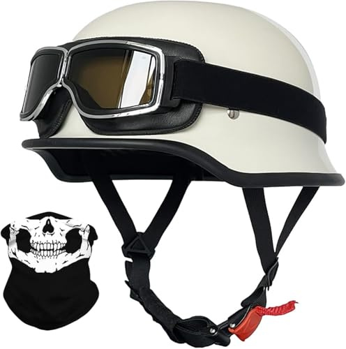 Vintage Öffnen Motorradhelm Halb-Helm Deutsch Helm Halboffenen ECE-Zertifizierung Moped Cruiser Helm Mit Sonnenbrille Vintage Jethelm Halbschalenhelm Für Damen Herren Erwachsene 12,XXL=63-64CM