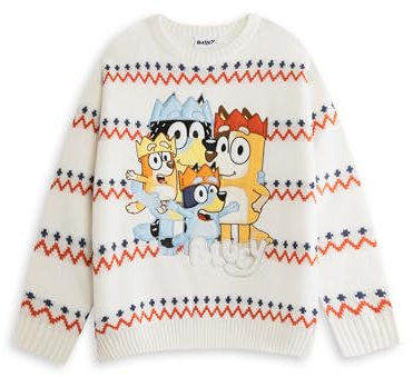 BlueY Unisex-Weihnachtspullover mit Heeler-Motiven in Creme | Langärmliger Rundhalspullover, Bingo, Bandit und Chilli | Festliche Kleidung für Erwachsene | Festliche Fanartikel