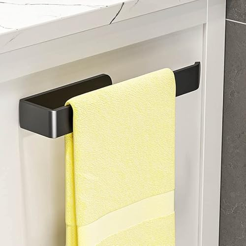 Porte Serviette, Accroche Serviette Salle de Bain, Porte Torchon sans Perçage, Auto-adhésif Porte Serviette Murale pour Salle De Bains ou Cuisine, Aluminium (Noir-30cm)