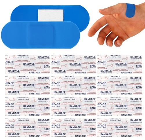 120pcs Blue Metal Detectable Waterproof Adhesive Plasters Bandages | High-Visibility & Latex-Free Food Service Band Tape Flexible & Breathable Wound Cover Protection Patches
