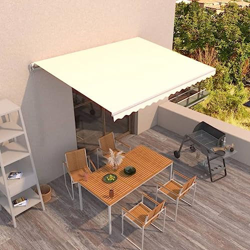 Parasol de balcon, store enrouleur manuel 400 x 350 cm, crème, meubles de balcon, pour fenêtre, terrasse, balcon