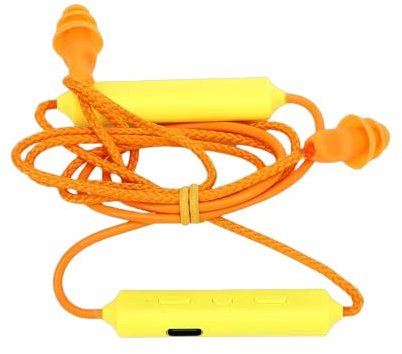 Fockety Bluetooth Earplug Headphones for Work, Rechargeable Neckband Wireless Earbuds, 29dB Noise Reduction, IPX5 Water Proof, for Construction, Workshop, Industrial Safety (Yellow)