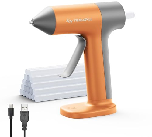 Tilswall 4V Cordless Hot Glue Gun Kit with 20pcs 7x140mm Glue Sticks,Mini Pink Glue Gun,30s Fast Heat-Up,USB-C Rechargeable,Auto Shut-Off,Anti-Drip Nozzle for DIY Crafts,School Projects & Home Repairs