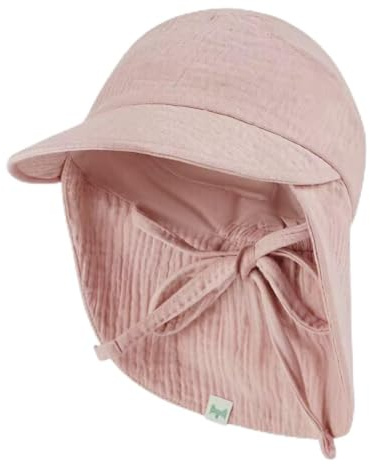 Petinard Label Musselin Schirmütze Sonnenhut mit Nacken- und Ohrenschutz UV-Schutz (UPF 50+) für Babys und Kinder - Unisex (DE/NL/SE/PL, Numerisch, 50, Rosa)