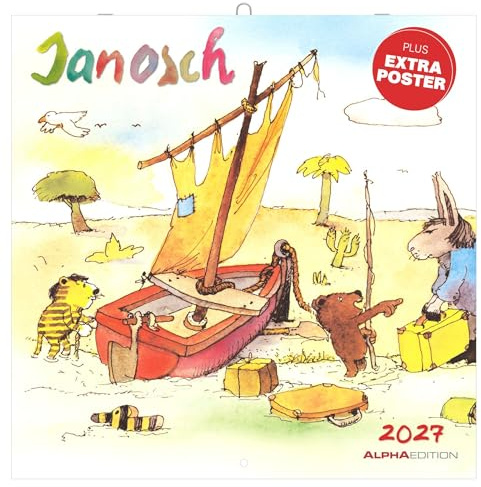 Janosch 2027: Wandkalender 30x30 cm (30x60 cm geöffnet) mit Notizkalendarium, 12 Illustrationen und Extra Poster